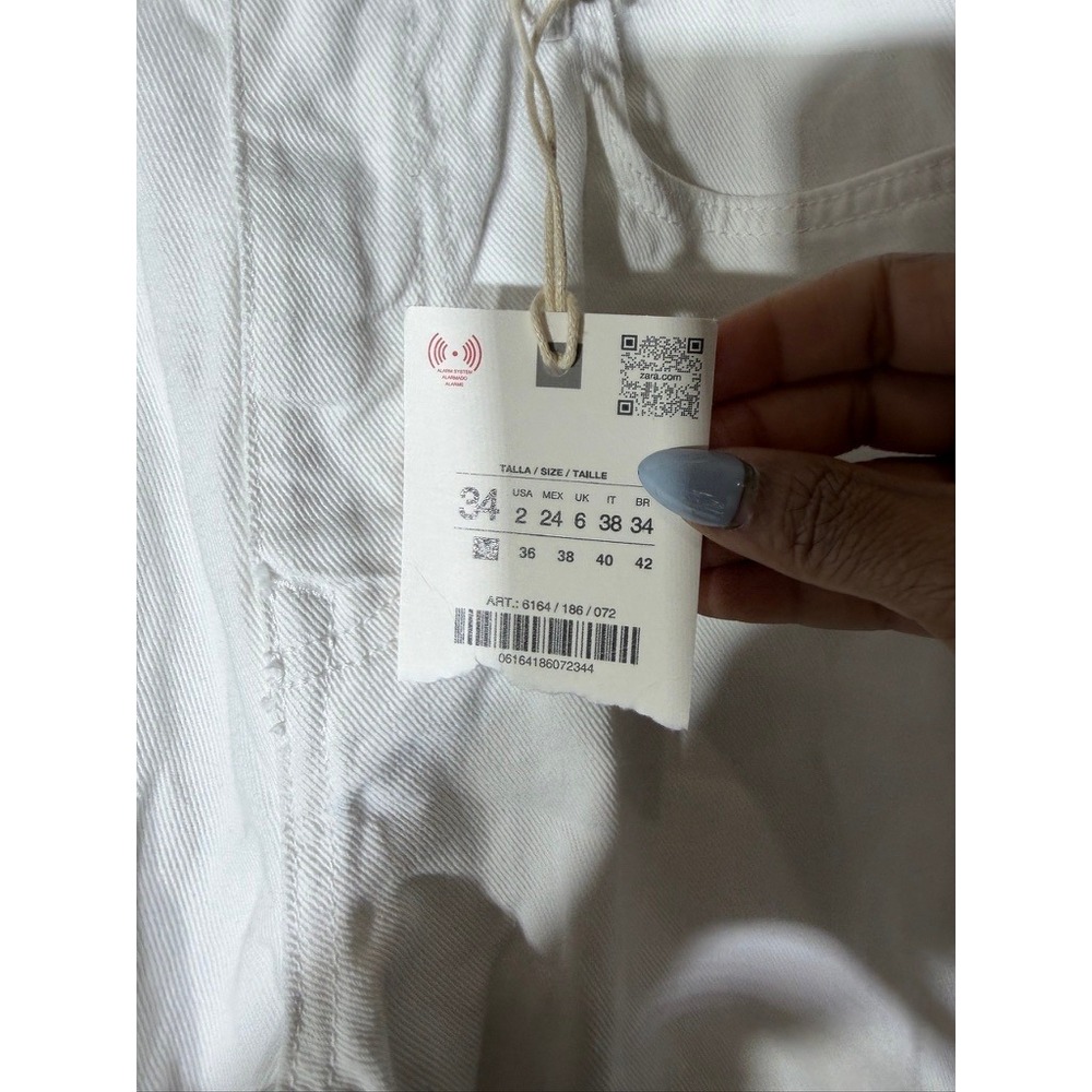 Zara Womens Wide Leg Patchwork Jeans White Ecru High Rise 6164/186/072 Size 2 - Picture 4 of 10